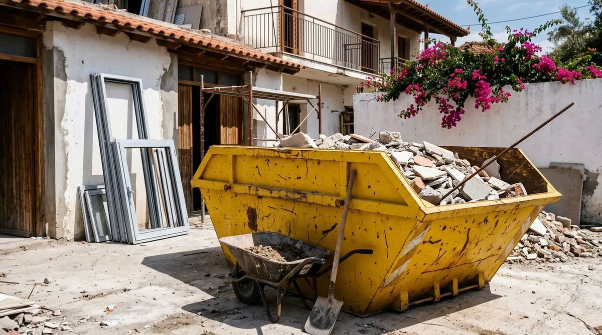 Κάδος μπαζών σε χώρο οικοδομικών εργασιών